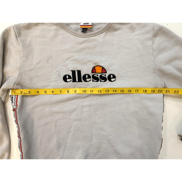 Ellesse Sweatshirt Mens Medium Gray Crewneck Embroidered Logo Tape Side Stripe - Picture 6 of 9